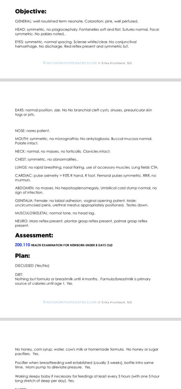 Physician Resources Charting Templates Newborn to 12 months